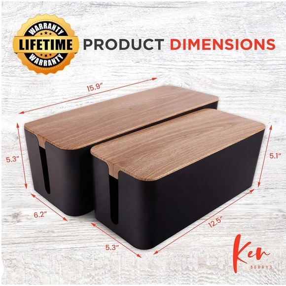 Kenberrys Cable Management Box Set - Large & Medium Woodgrain & Black Style - Picture 16 of 16